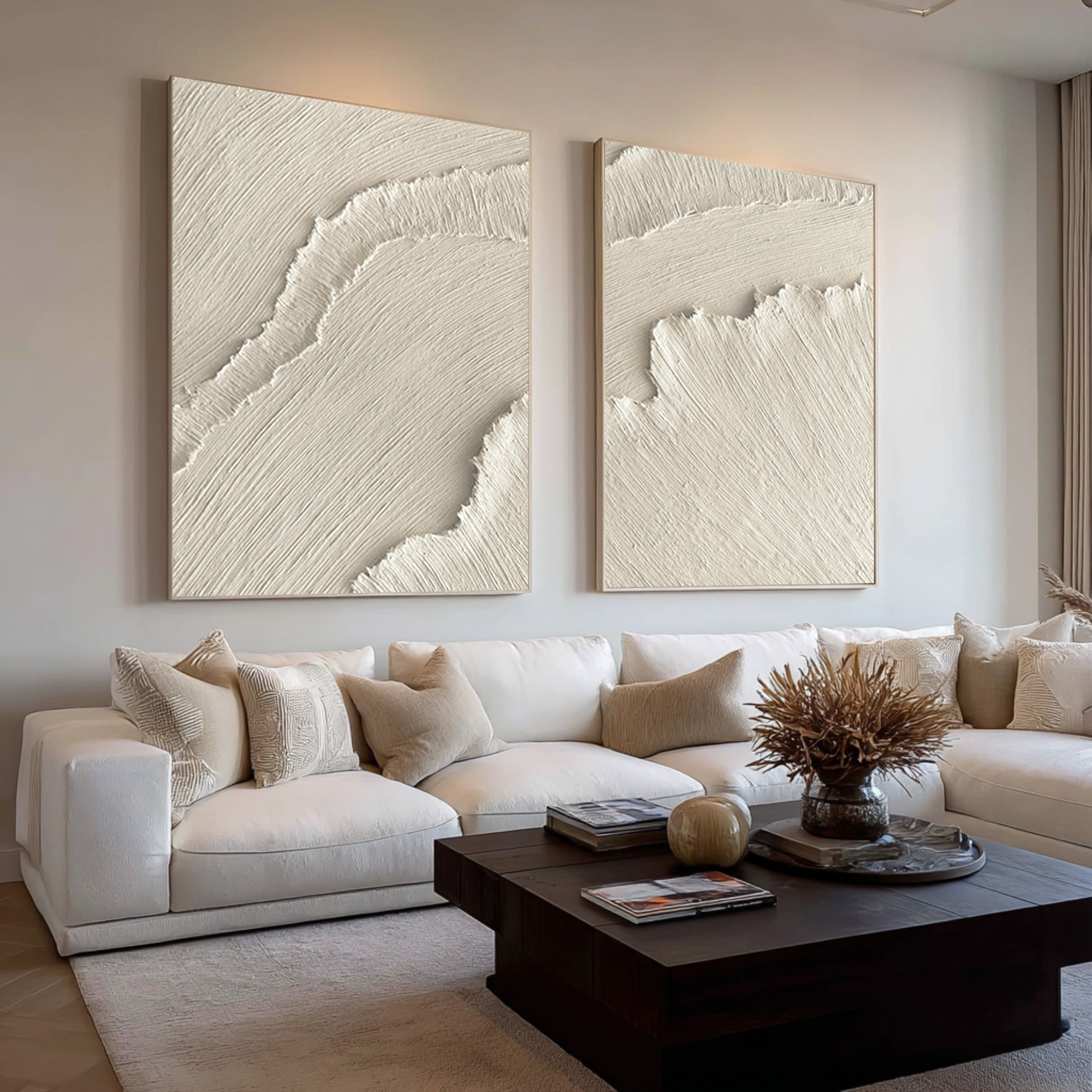 Organic Modern Wavy Art Set Neutral Vertical Decor #WG 073