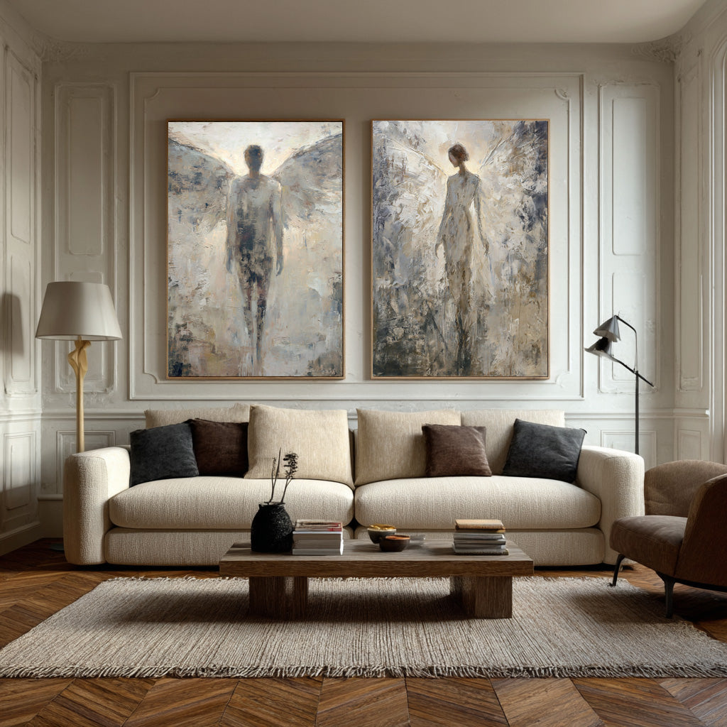 Large Angelic Abstract Art Pair Modern Home #WG 022