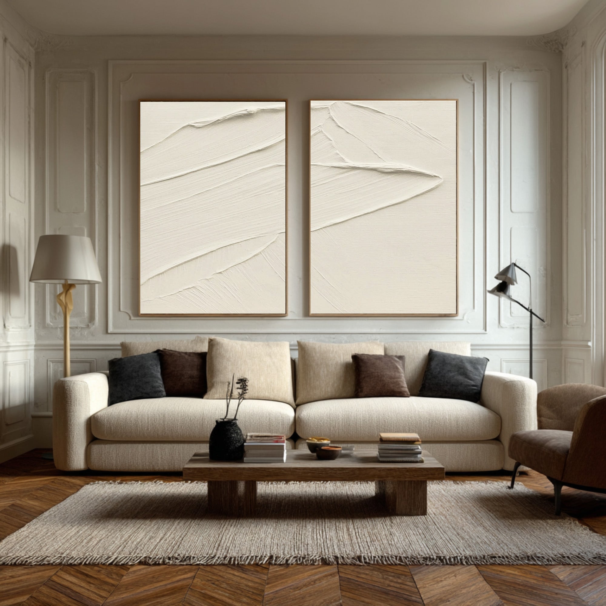 Textured Abstract Wave Art Minimalist Beige Canvas #WG 074