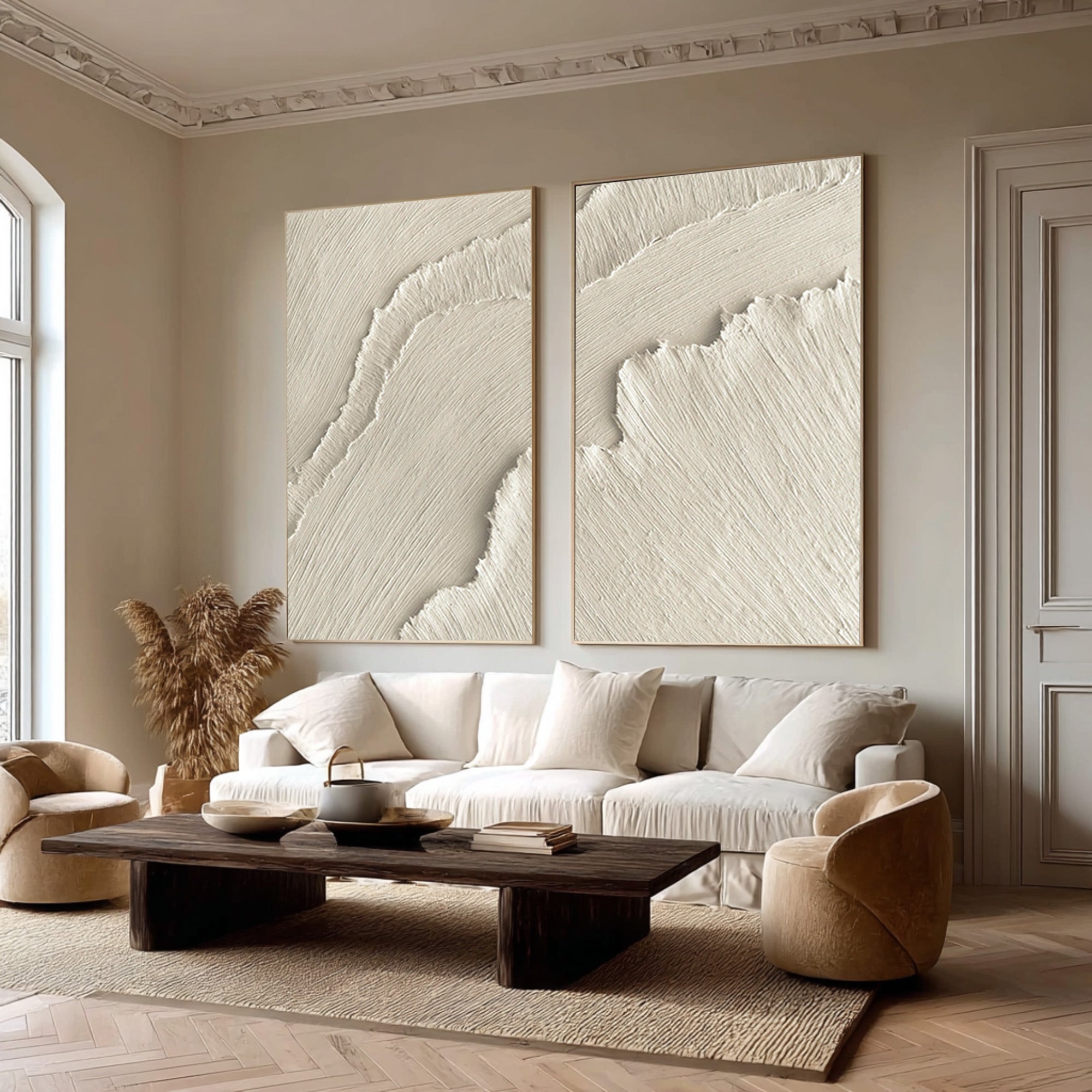 Organic Modern Wavy Art Set Neutral Vertical Decor #WG 073