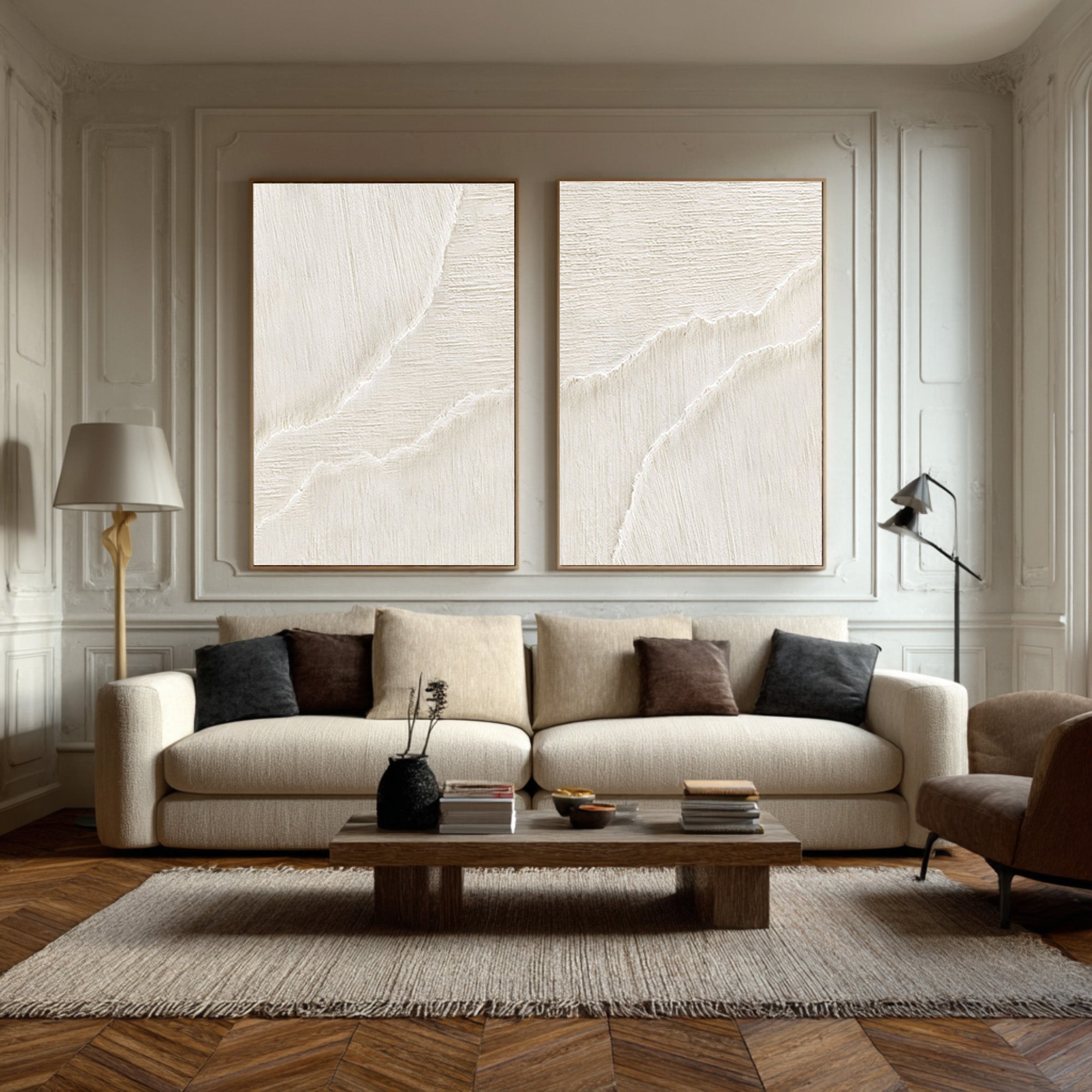 Organic Flow Abstract Artwork Pair Neutral Vertical Decor #WG 070