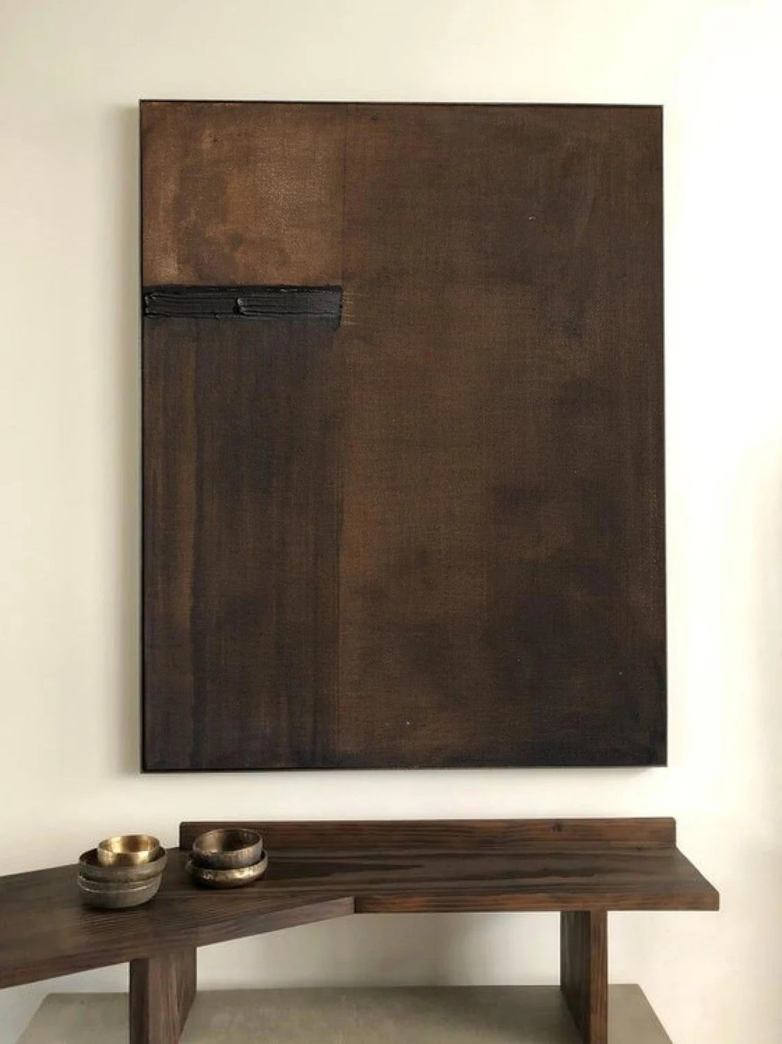 Large Brown Minimalist Painting, Wabi-Sabi Inspired Wall Art #BGA 080
