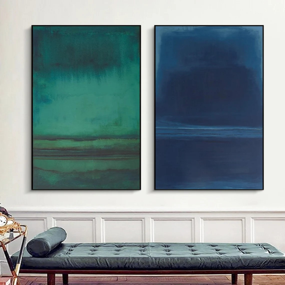 Calming Blue & Green Serene Art Set Of 2, Minimalist Wall Art #BGA 088