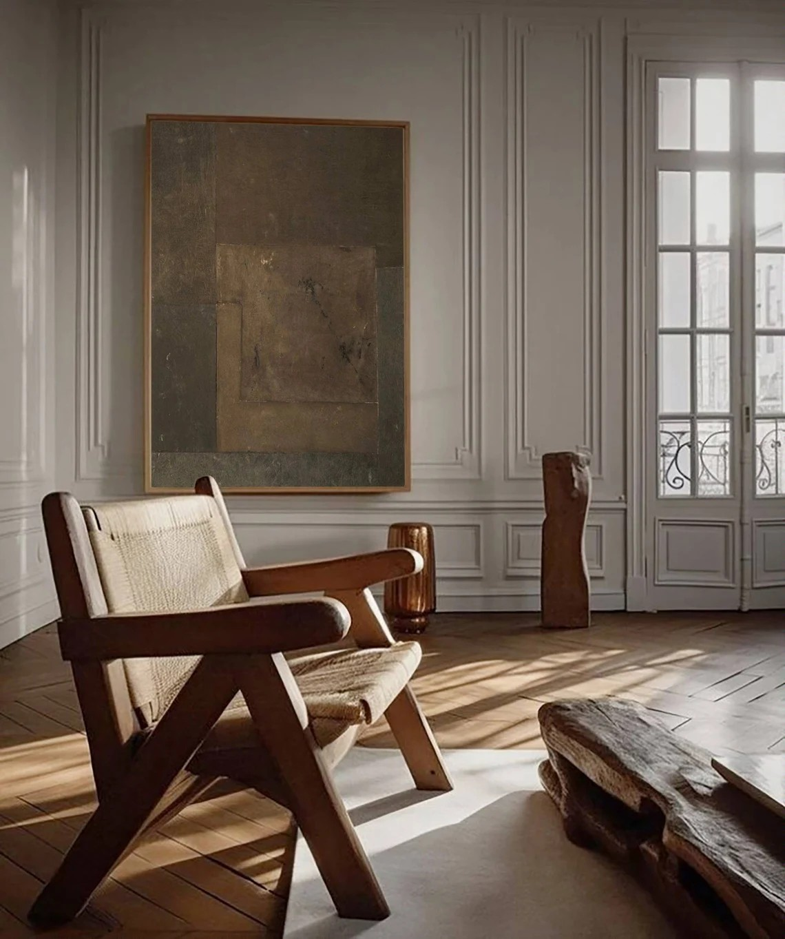 Layered Square Brown Painting, Contemporary Textured Art #BGA 102