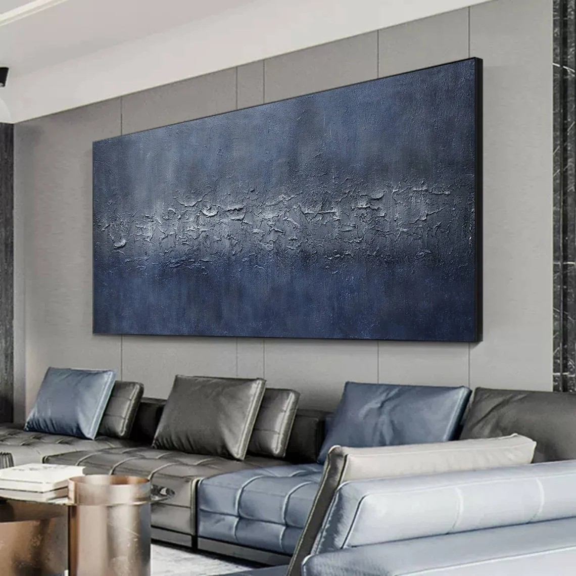 Chasm of Blue: Abstract Dark Blue Art, Tactile Relief Decor #BGA 109