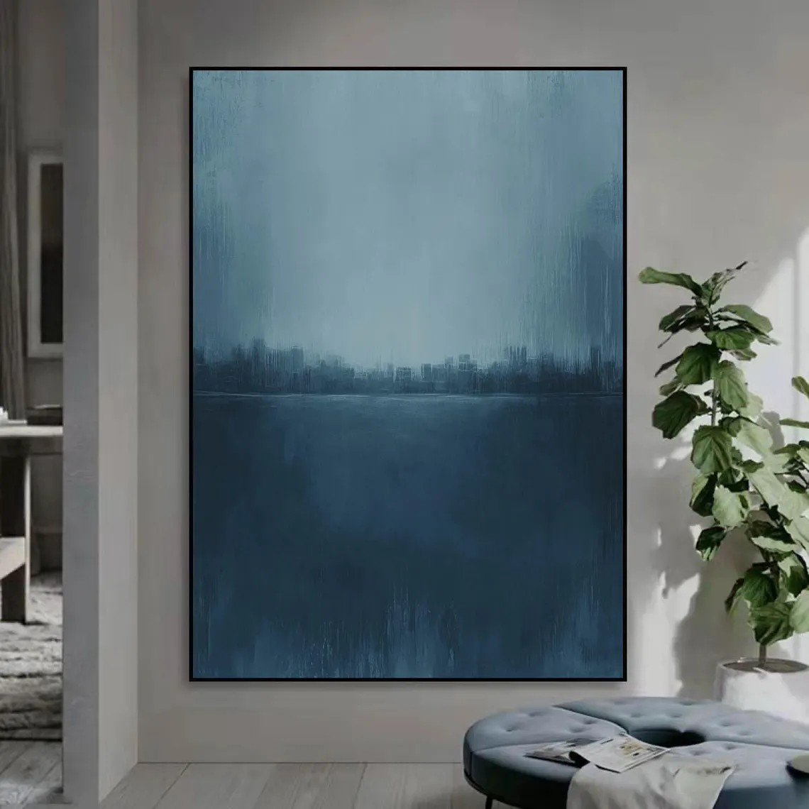 Minimalist Blue Landscape Abstract, Modern Serene Wall Decor #BGA 083