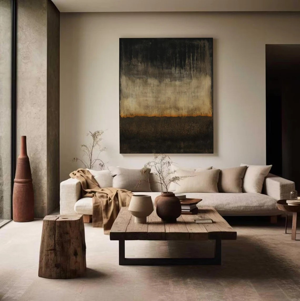 Black and Beige Tonal Abstract, Modern Textured Art Piece #BGA 100