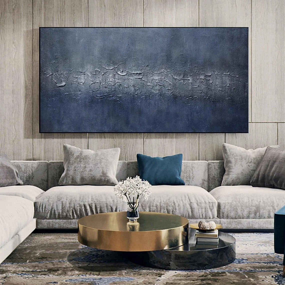 Chasm of Blue: Abstract Dark Blue Art, Tactile Relief Decor #BGA 109