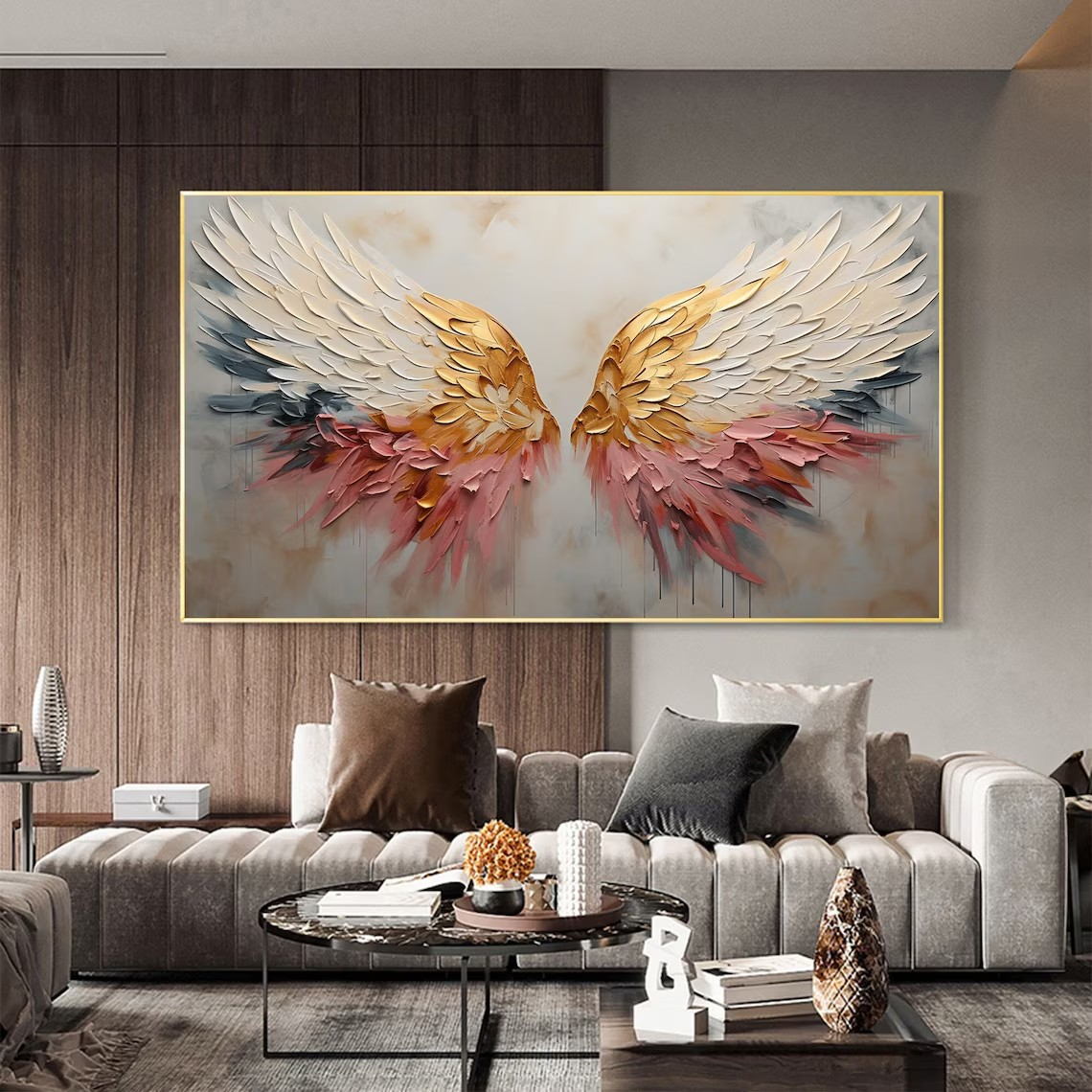 3D Angel Wing Abstract Wall Art in Soft Tones #BGA 022