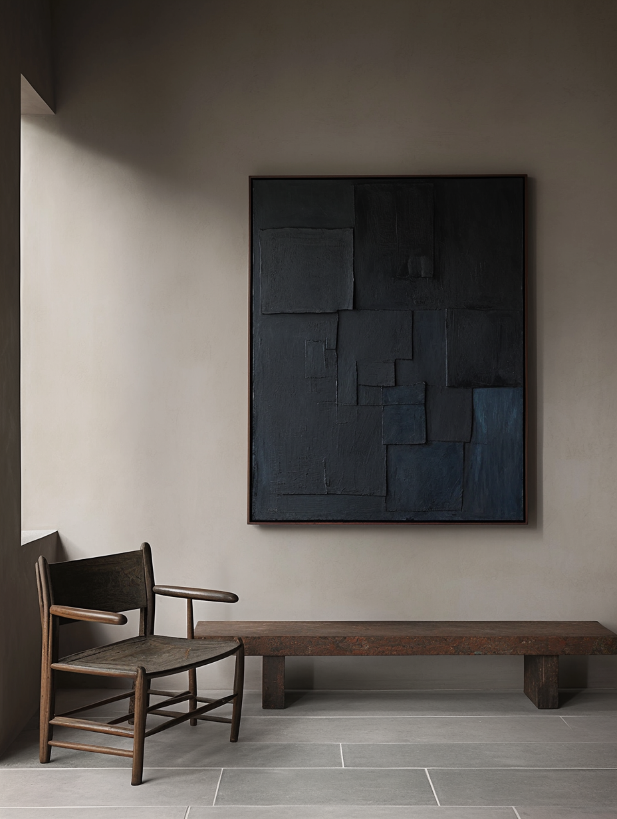 Elegant Minimalist Black Art Abstract Textured Paintings for Chic Interiors #BM 047
