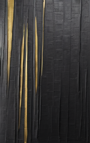 Modern Black Impasto Diptych with Vertical Gold Fissures #BGA 207