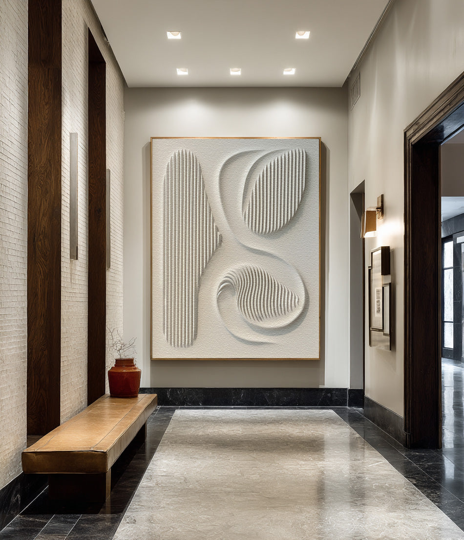Contemporary White 3D Canvas Art - Textured Abstract Design #WG 083