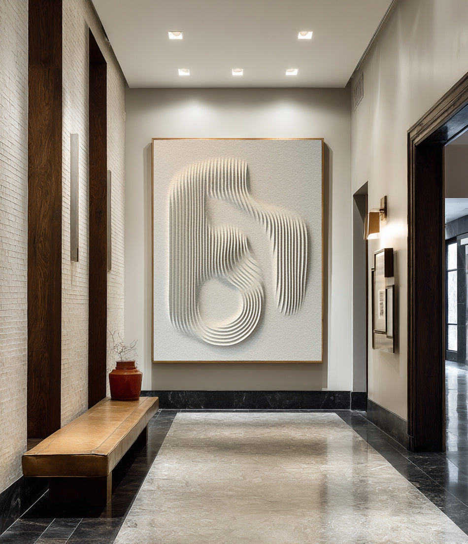 Contemporary White Abstract Relief Art on Textured Base #WG 079
