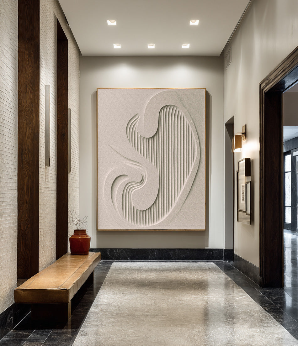 Oversized White Textured Abstract Canvas Art #WG 081