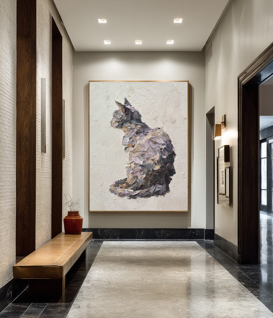 Abstract Pet Canvas Whimsical Cat Textured Artwork #WG 051