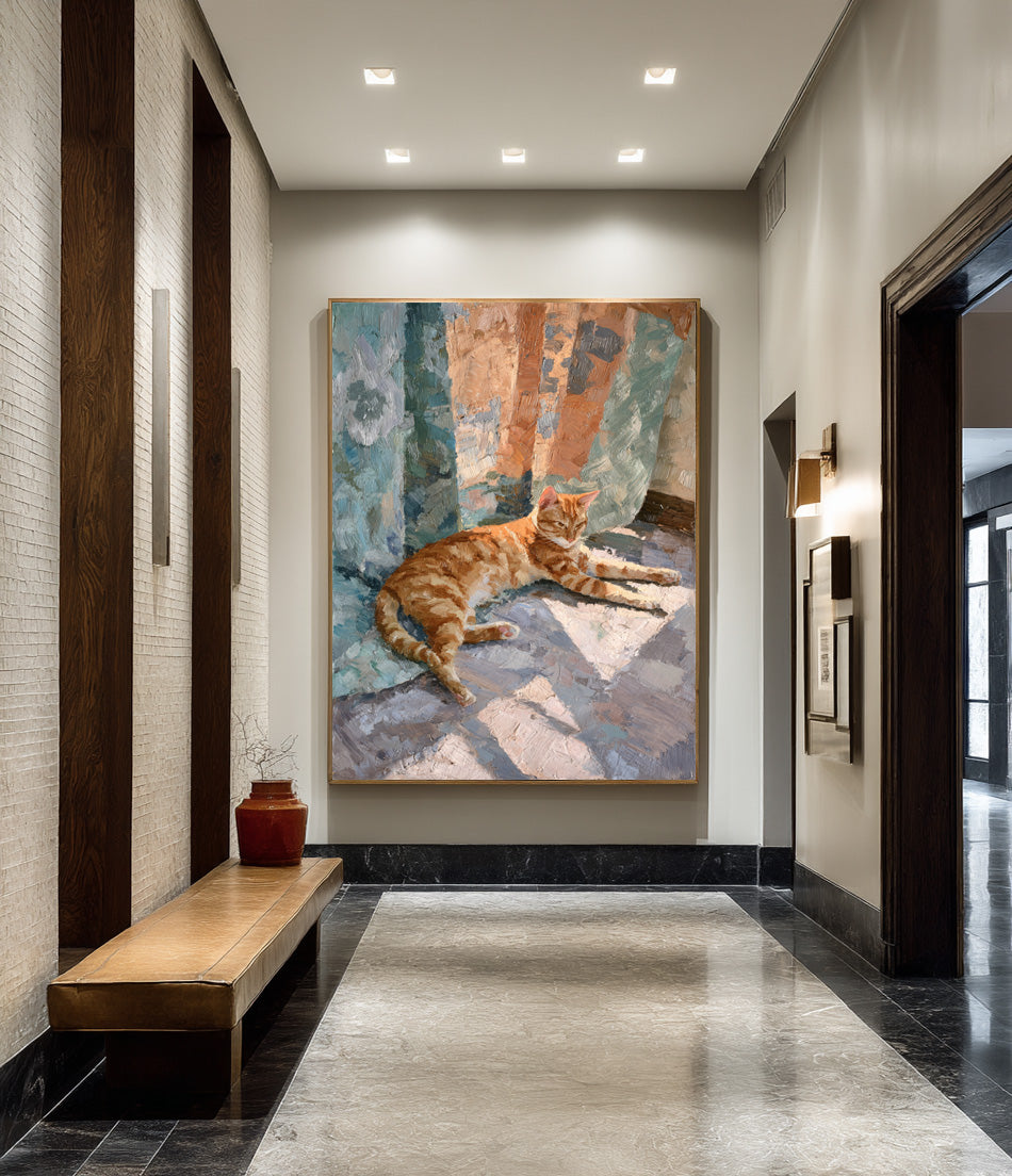 Abstract Feline Canvas Lounging Cat Textured Artwork #WG 052