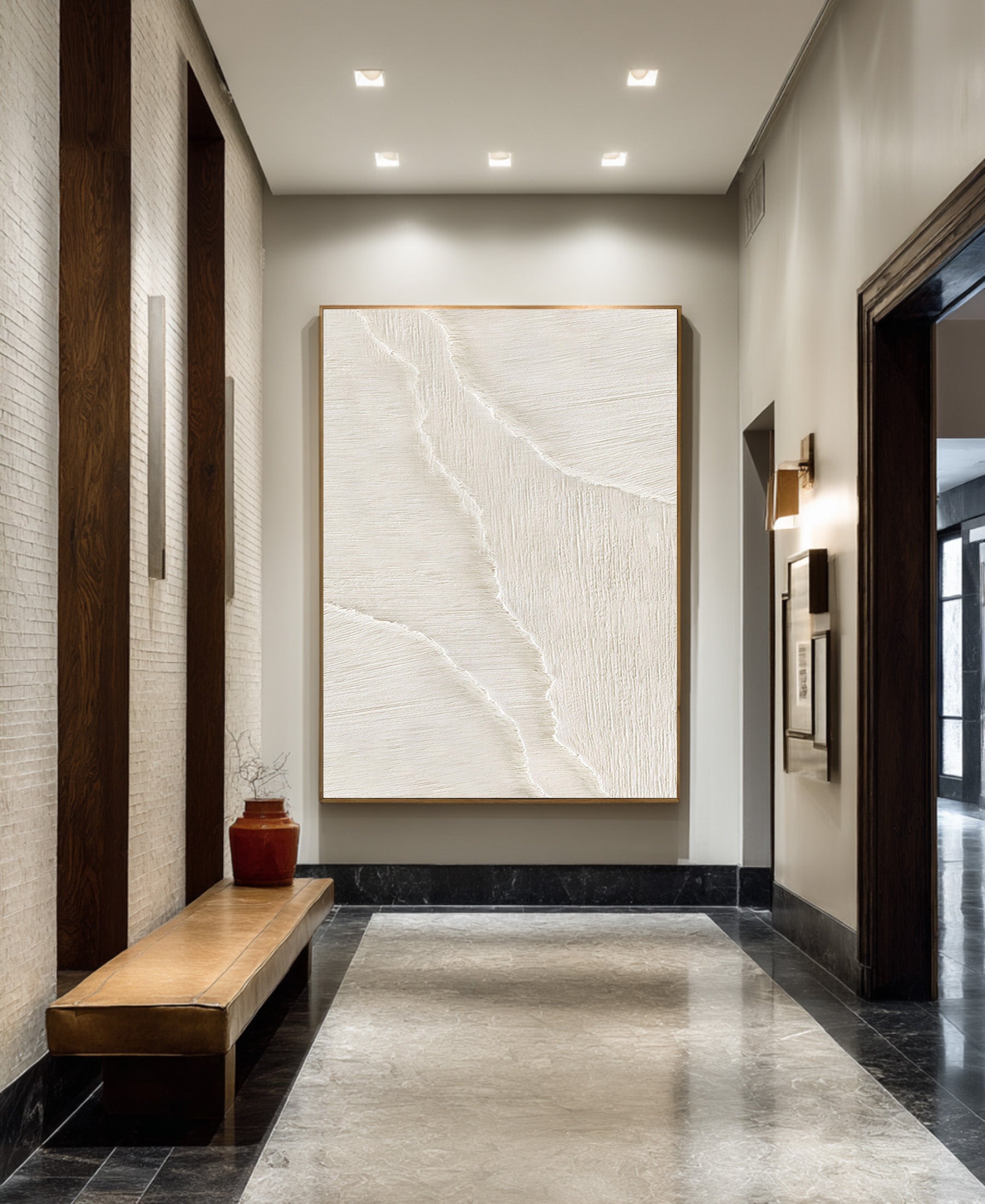 Vertical Textured Wave Art | Minimalist Beige Canvas #WG 068