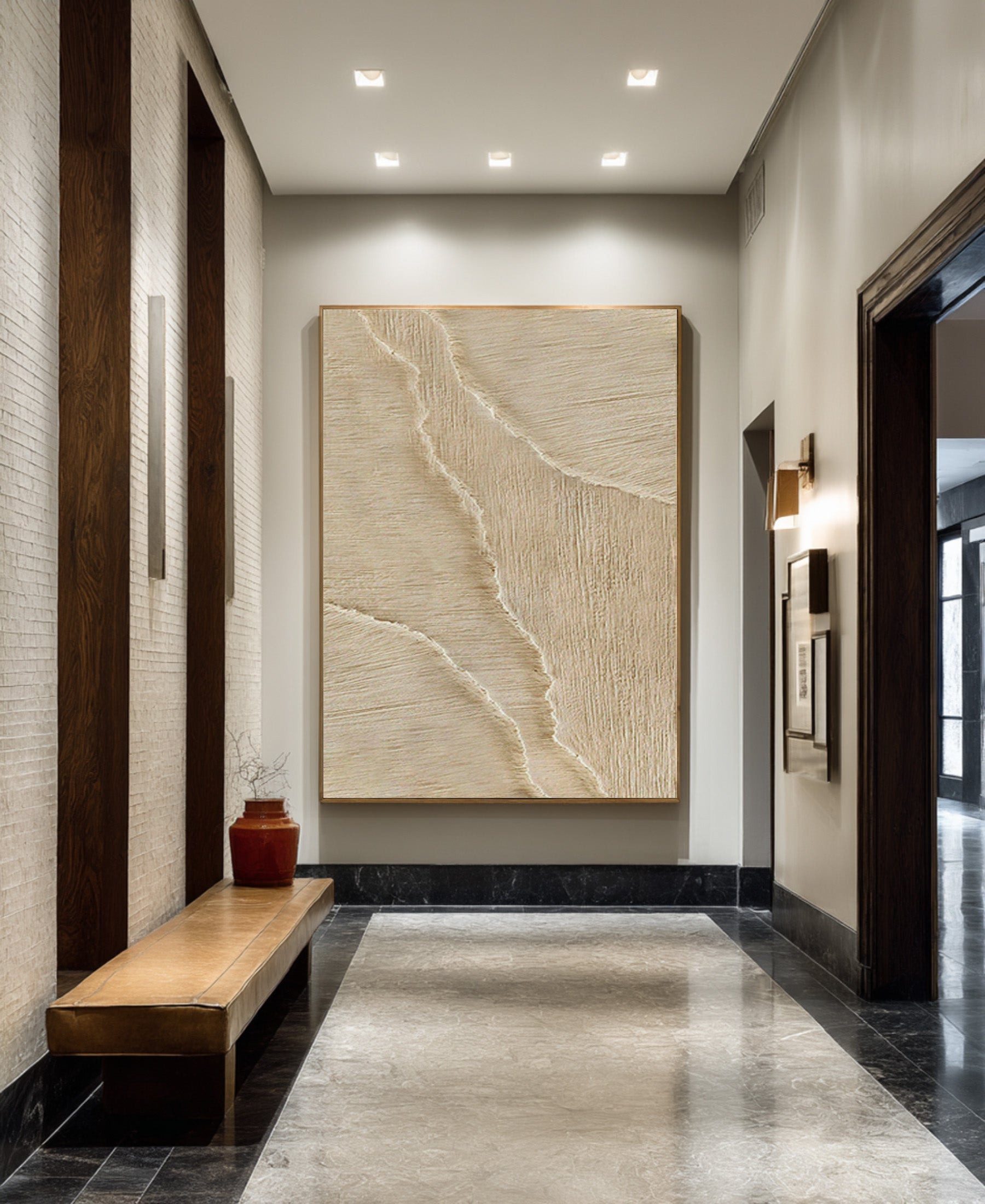 Vertical Textured Abstract Art Minimalist Beige Decor #WG 069