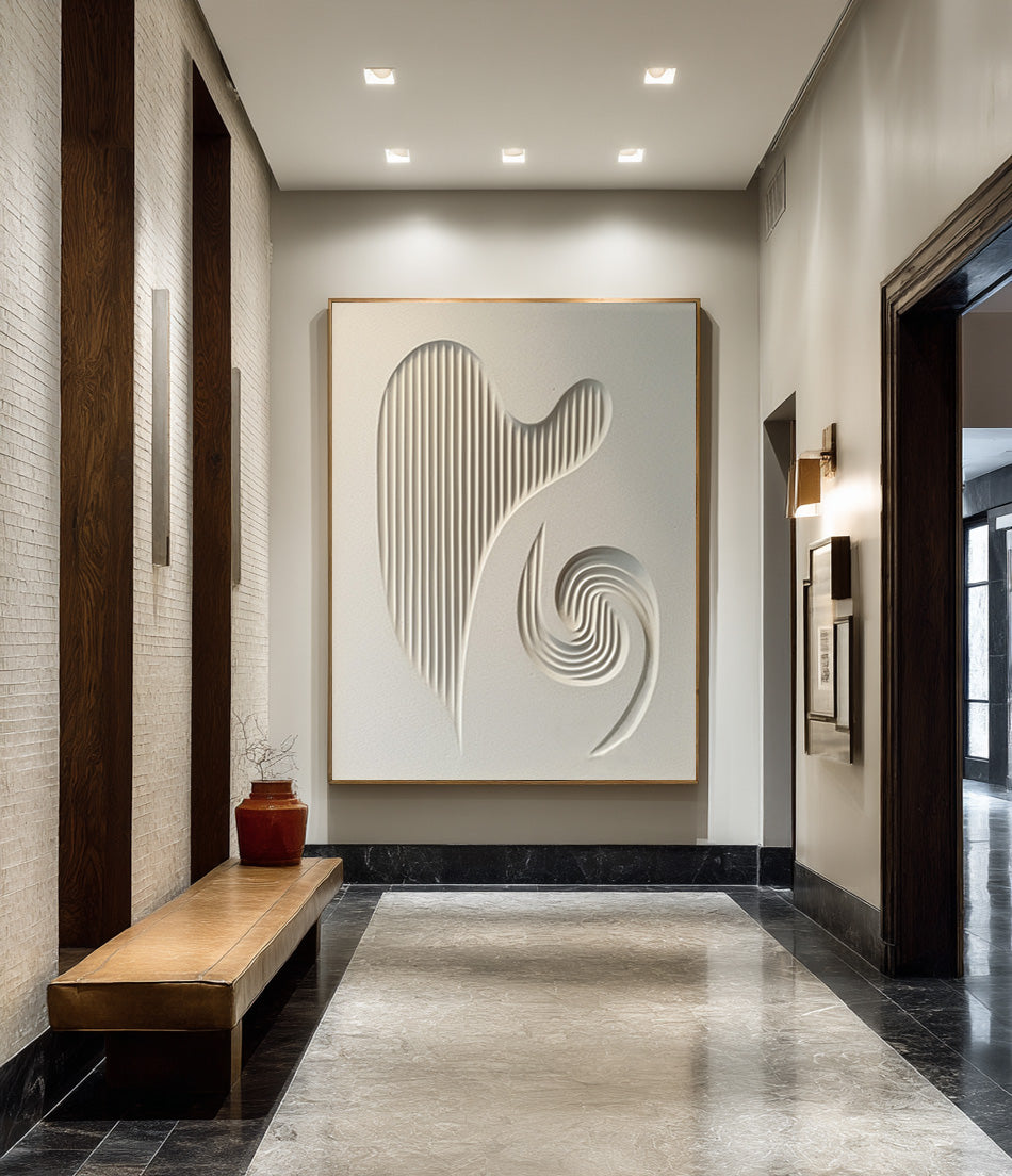 Elegant White Textured Abstract Art for Living Room #WG 080