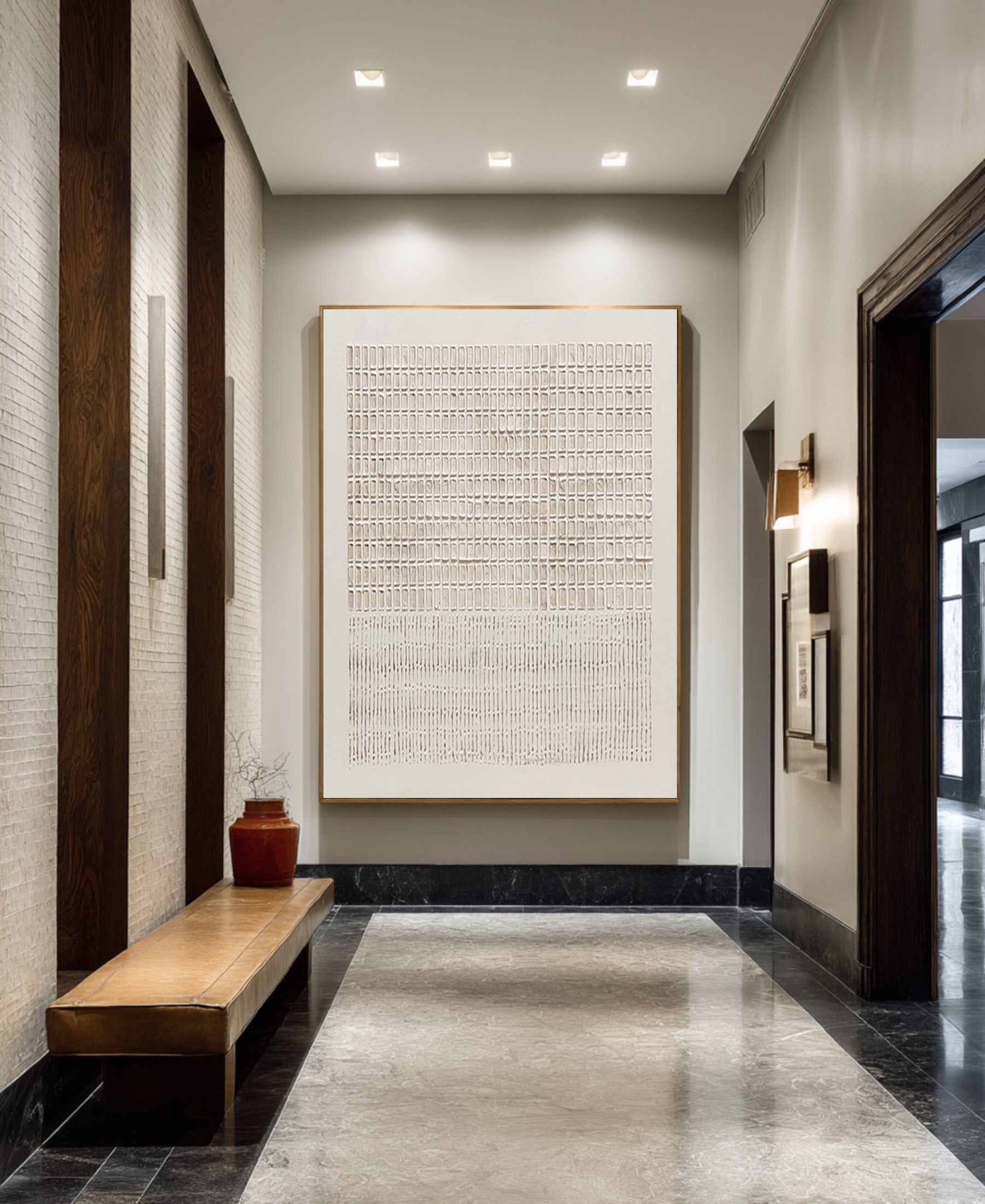 Large Abstract Oil Painting Beige Textured Grid Art, Minimal Modern Wall Art for Living Room | ArtvistaGallery #WAB 021
