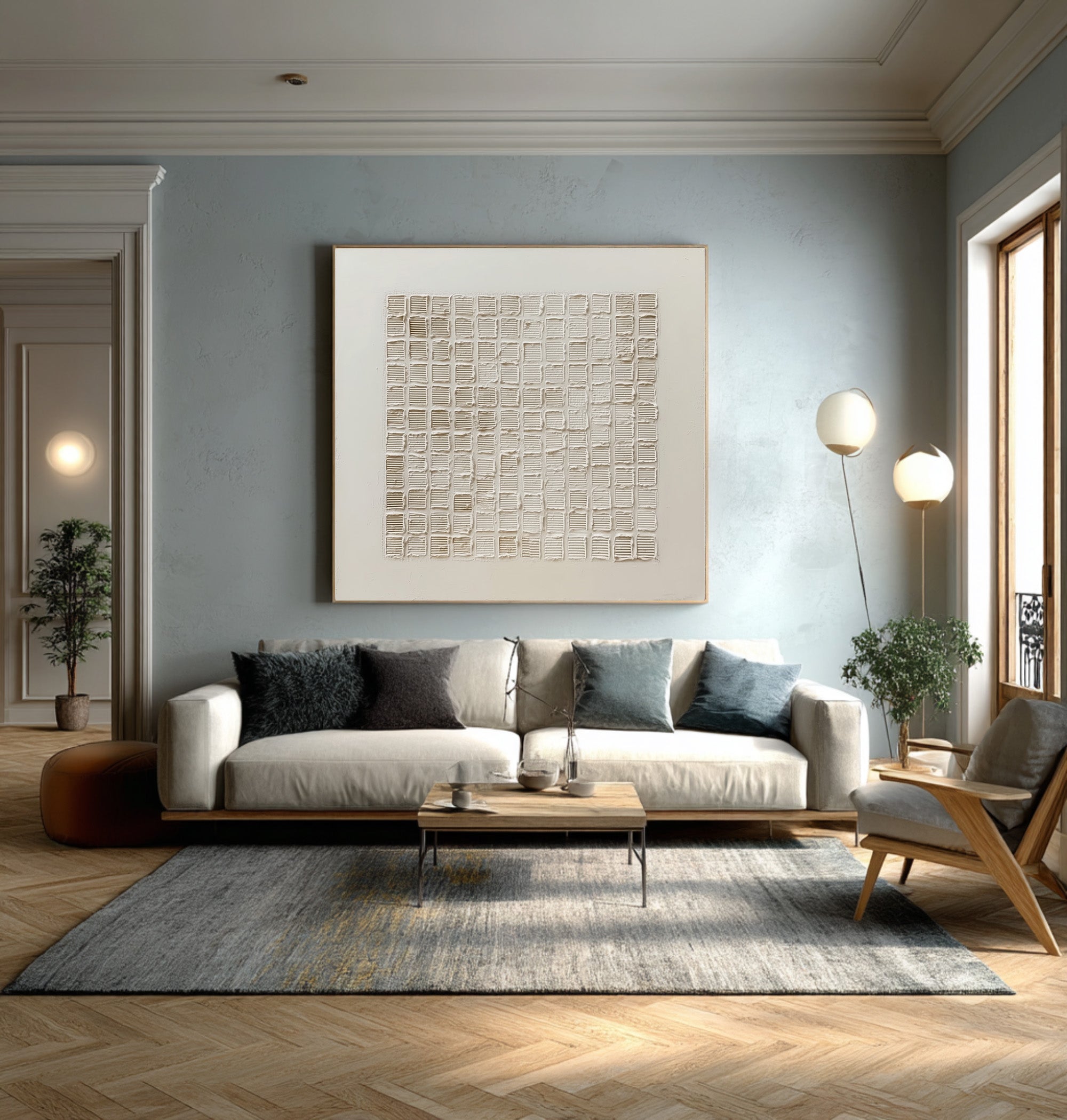 Minimalist Beige Painting Relief Grid Texture #WG 055