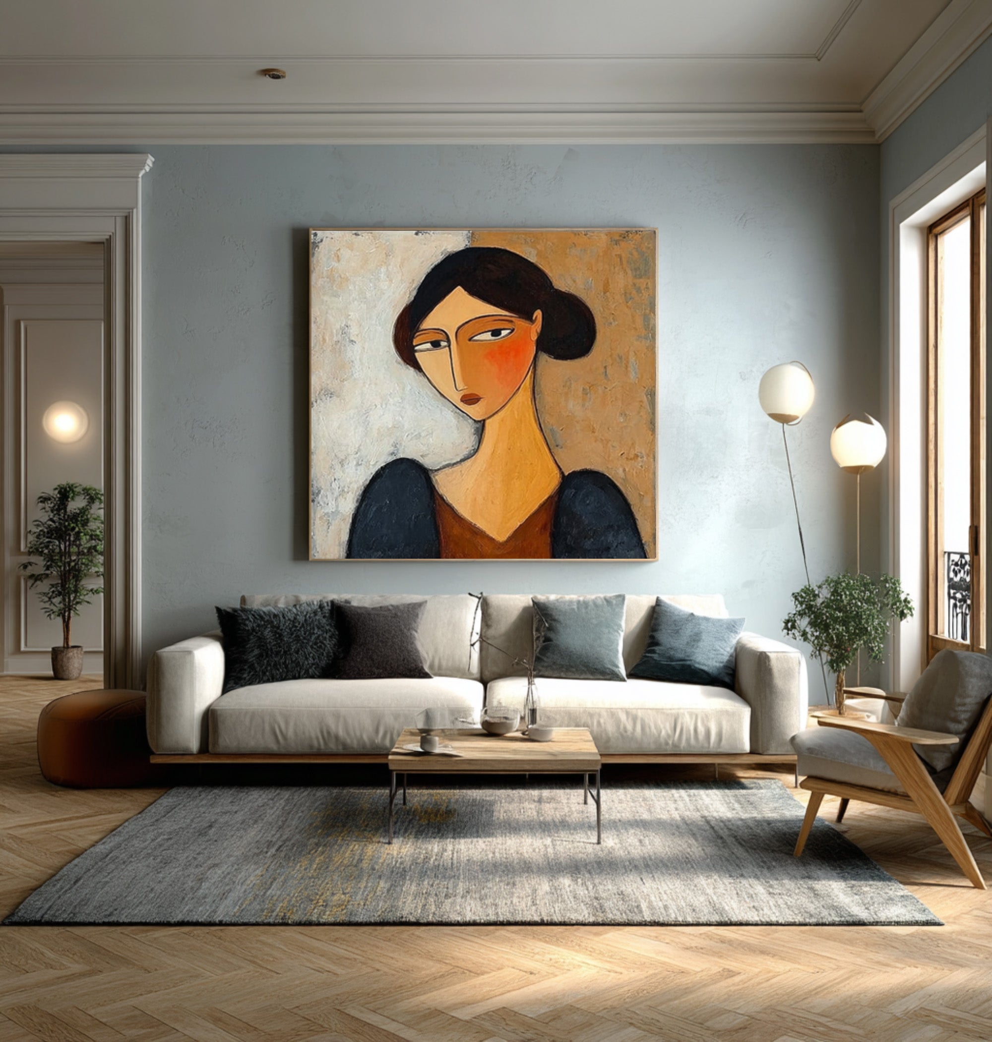 Muted Tones Painting Expressive Female Face Art #WG 088