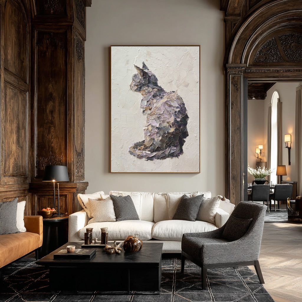 Abstract Pet Canvas Whimsical Cat Textured Artwork #WG 051