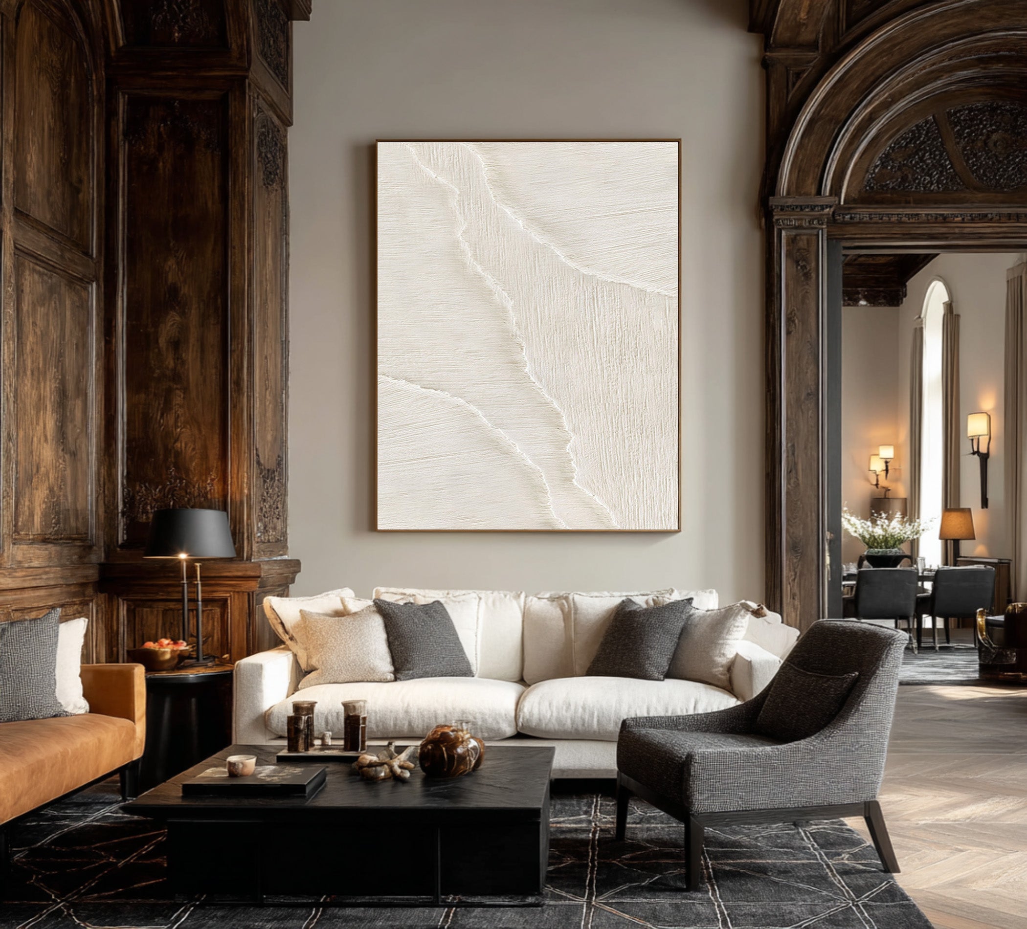 Vertical Textured Wave Art | Minimalist Beige Canvas #WG 068