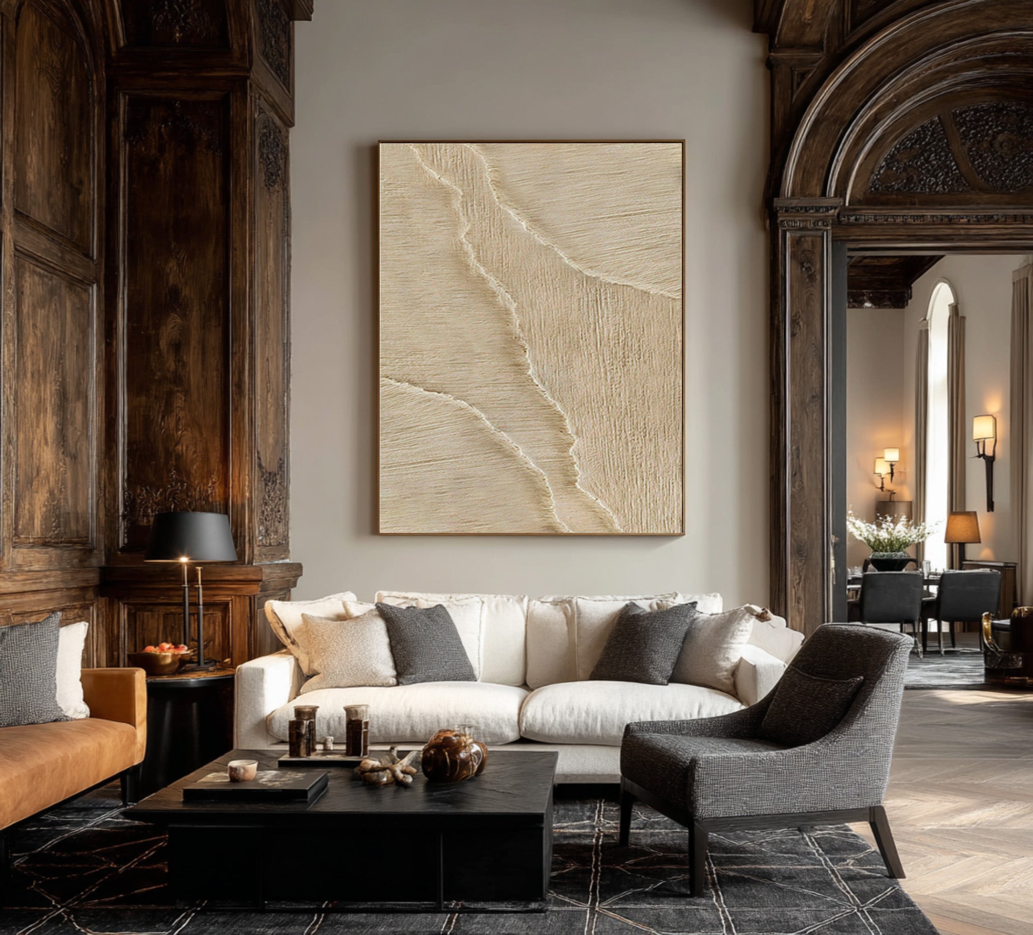Vertical Textured Abstract Art Minimalist Beige Decor #WG 069