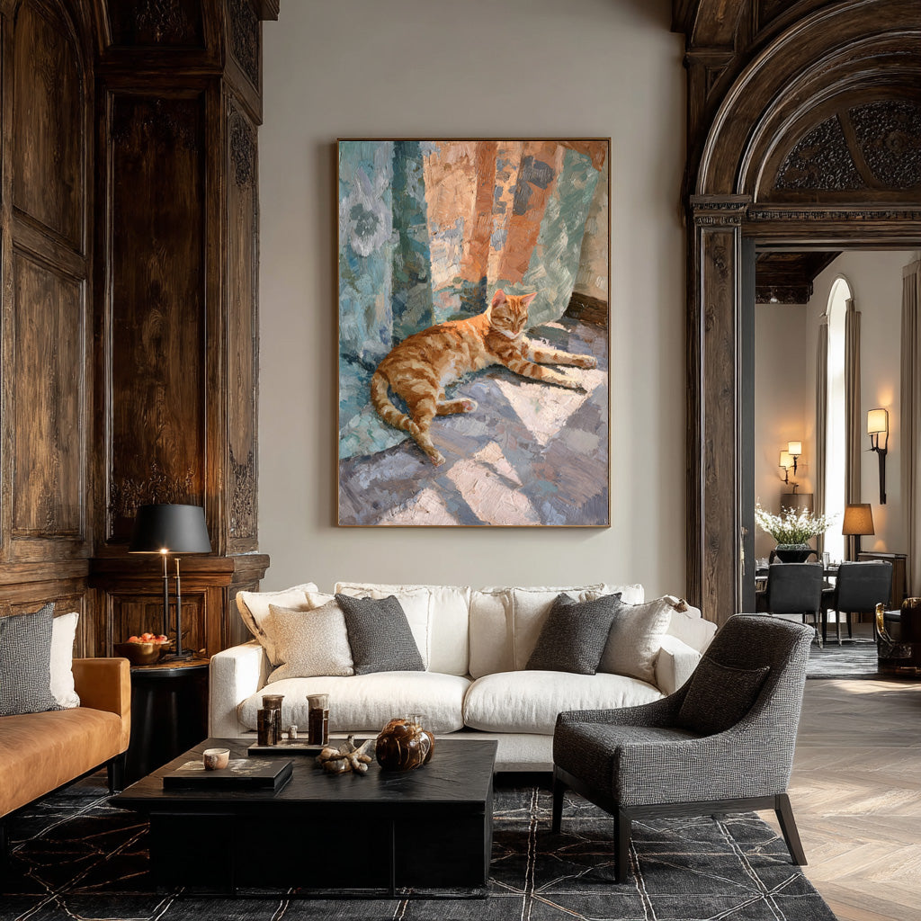 Abstract Feline Canvas Lounging Cat Textured Artwork #WG 052