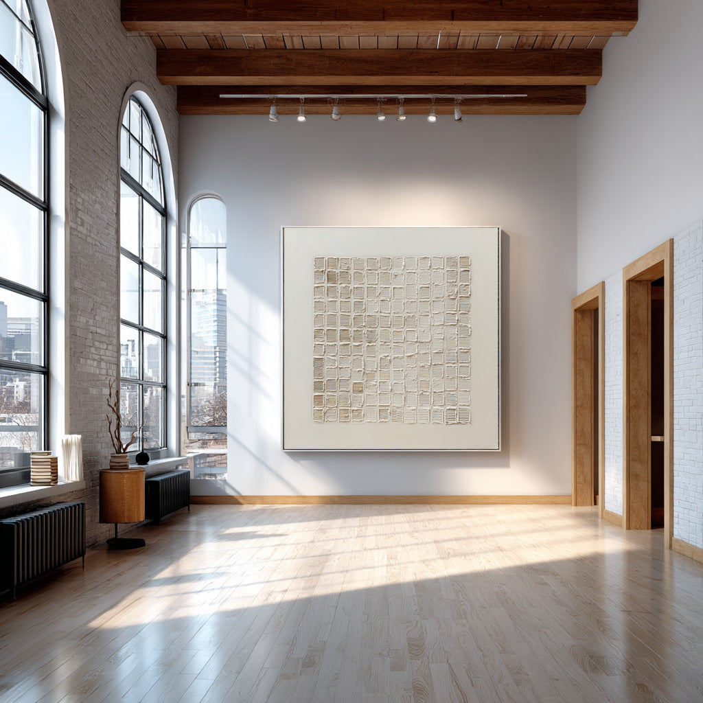 Minimalist Beige Painting Relief Grid Texture #WG 055