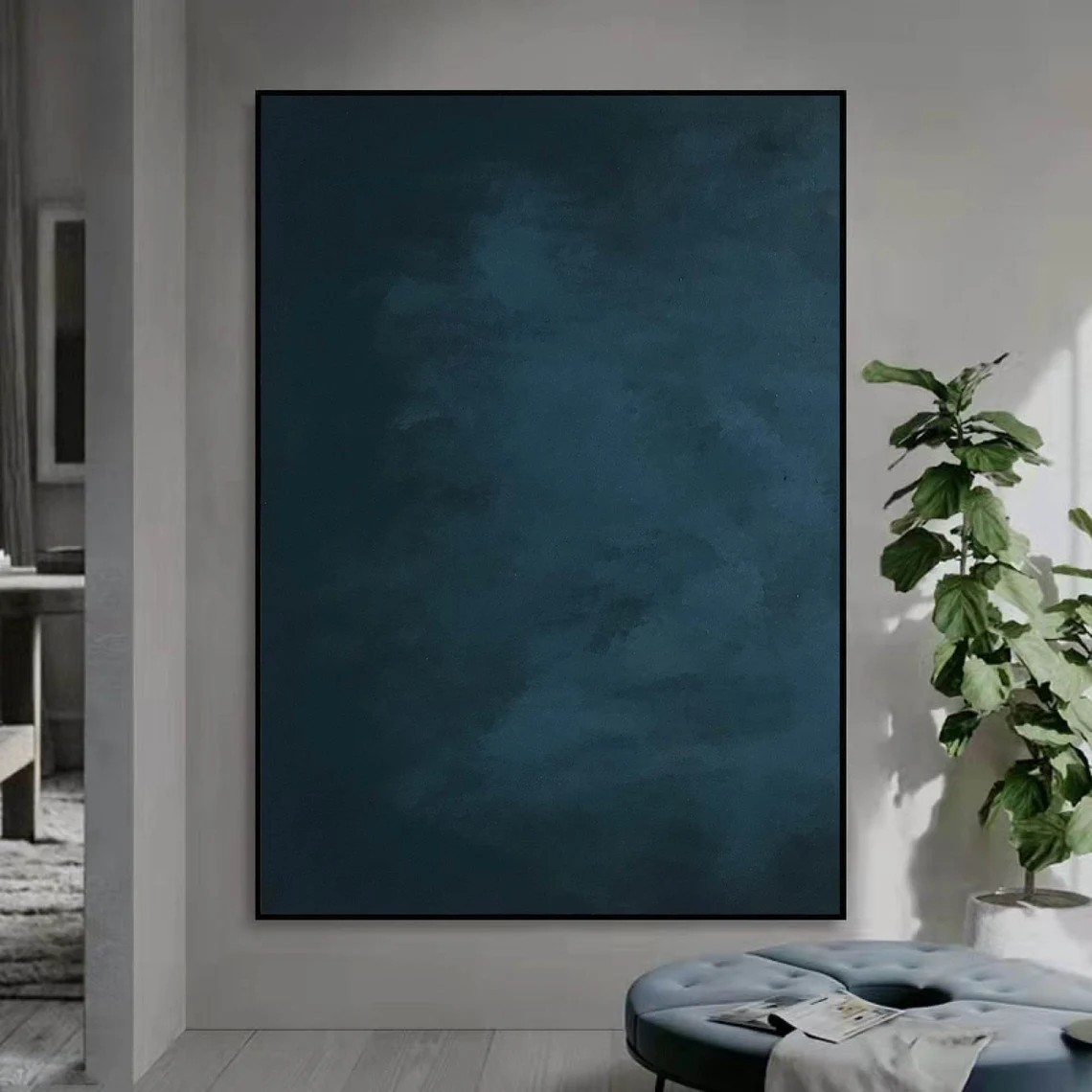 Dark Blue Abstract Art, Subtle Texture Painting, Modern Decor #BGA 078