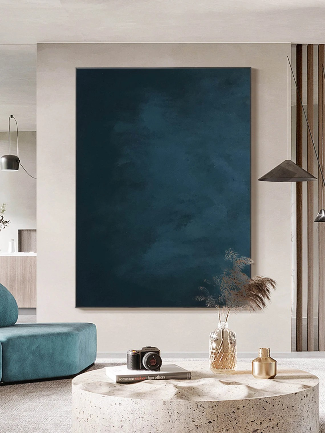 Dark Blue Abstract Art, Subtle Texture Painting, Modern Decor #BGA 078