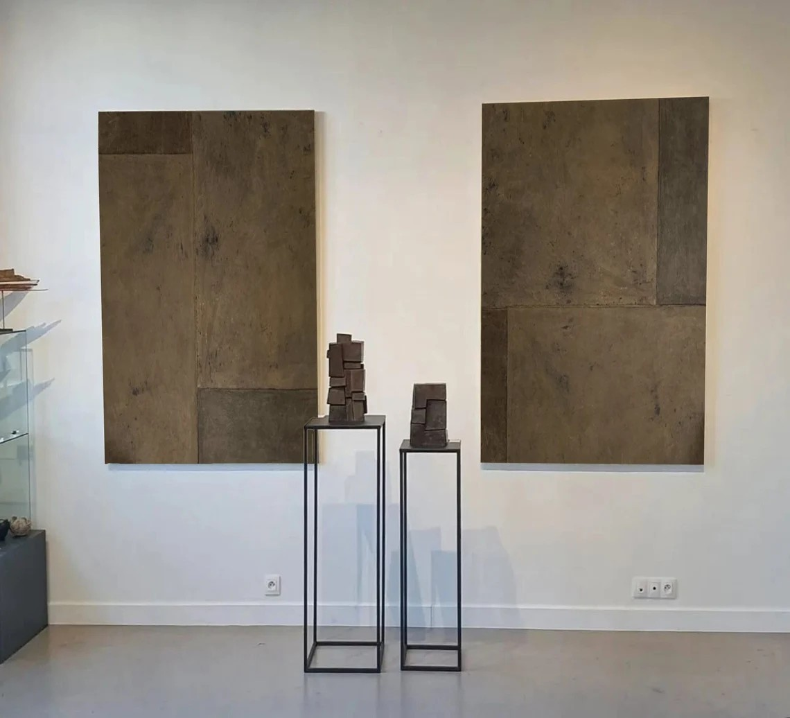 Earthen Duet: Brown Textured Abstract Set, Minimalist Art #BGA 110