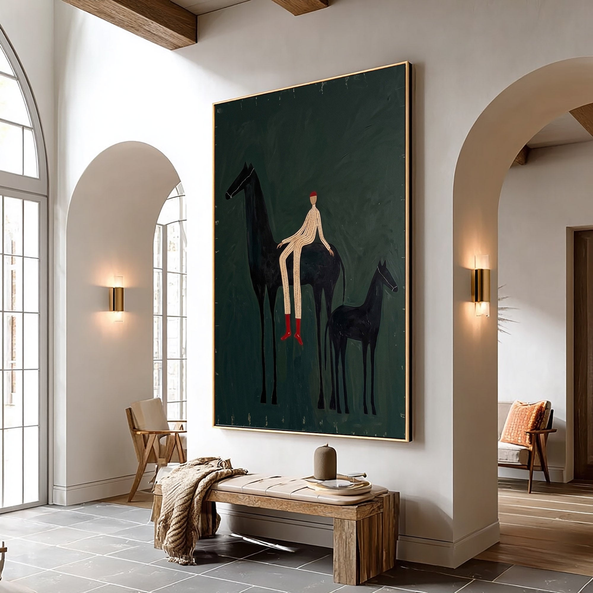 Large Cowboy Horse Wall Art Modern Western Horse Painting with Foal