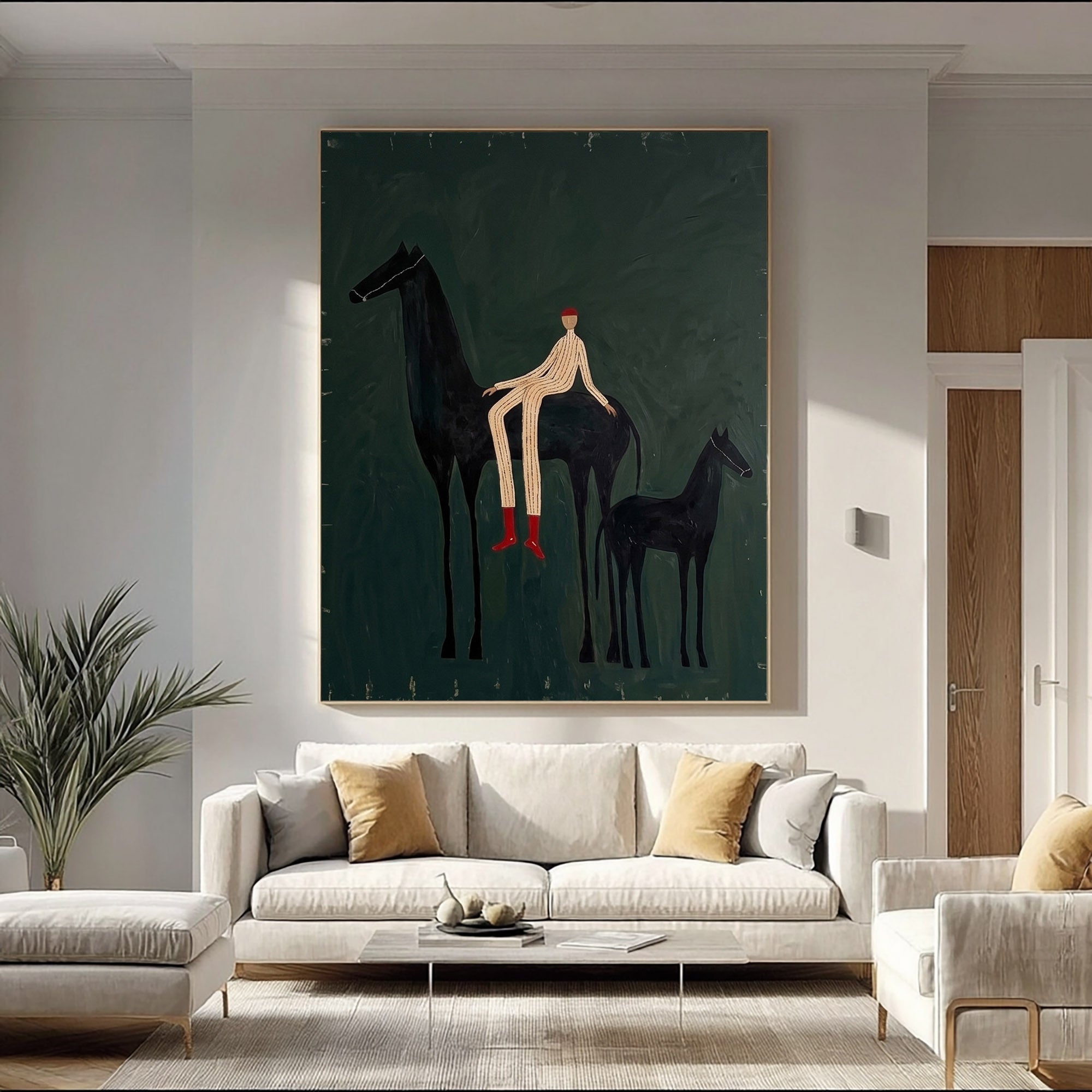 Large Cowboy Horse Wall Art Modern Western Horse Painting with Foal