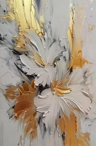 Opulent Bloom Set: 3D Gold Floral Art, Textured Abstract Art #BGA 133