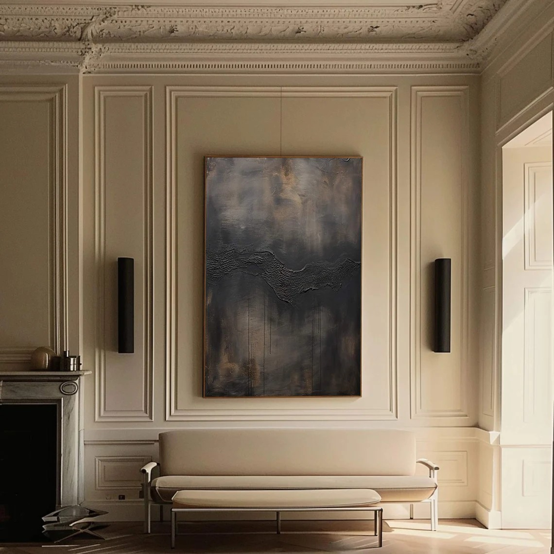 Textured Dark Abstract Painting, Moody Minimalist Art Canvas #BGA 081