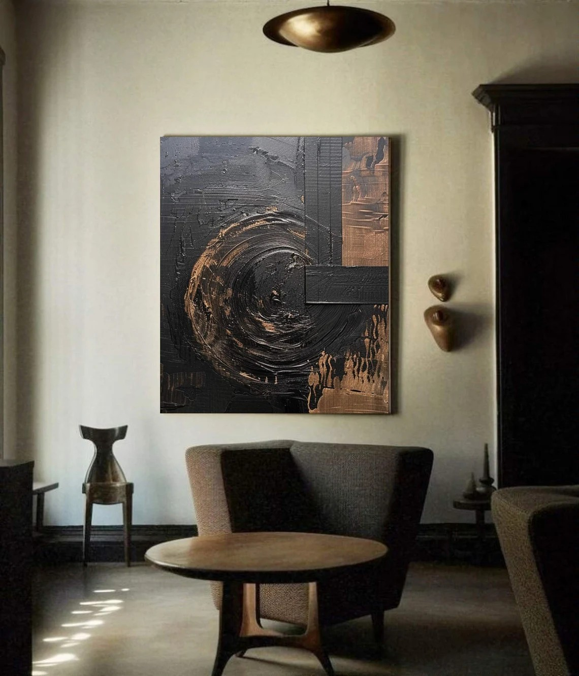 Layered Texture Abstract Art, Black and Bronze Wall Painting #BGA 089