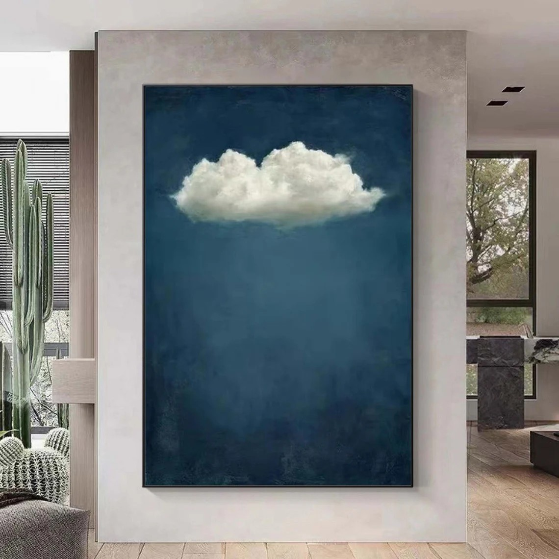 Celestial Solitude: Emerald Blue Cloud, Minimalist Sky Art #BGA 107