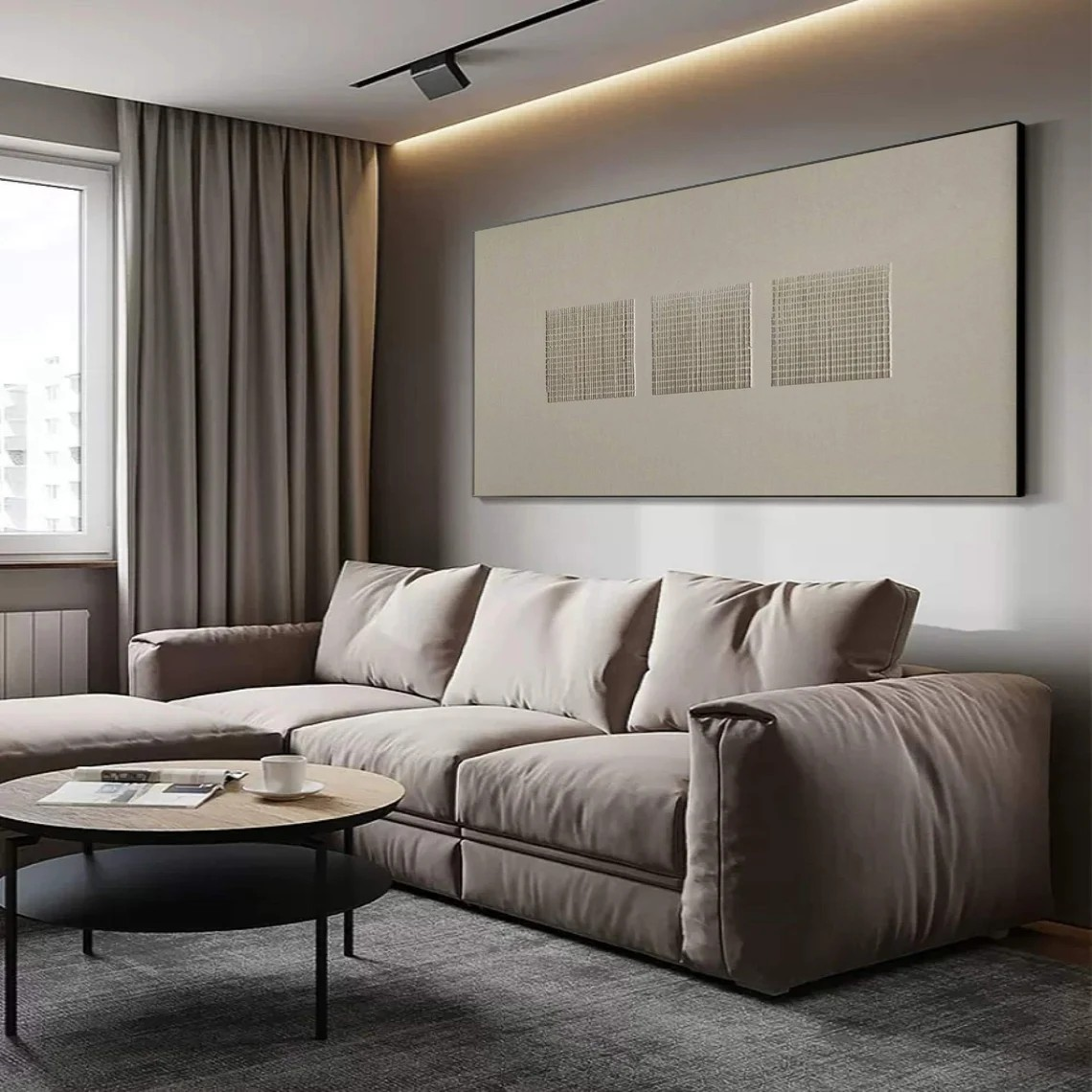 Neutral Palette Grid Art, Contemporary Line Painting #BGA 085