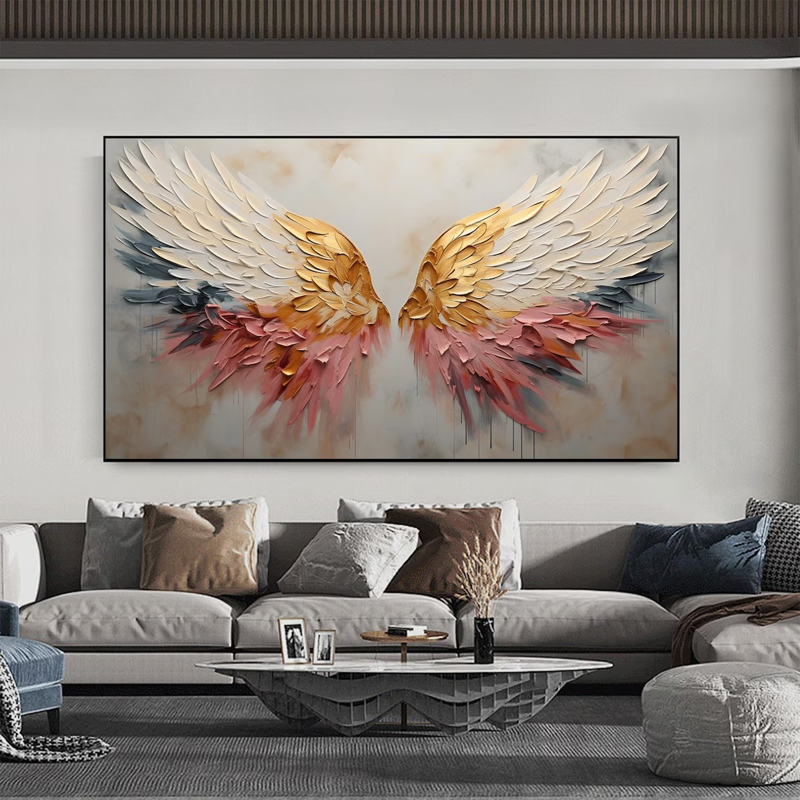 3D Angel Wing Abstract Wall Art in Soft Tones #BGA 022