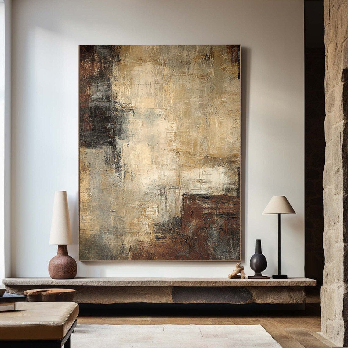 Large Textured Abstract Earth Tones Modern Wall Art #WG 046