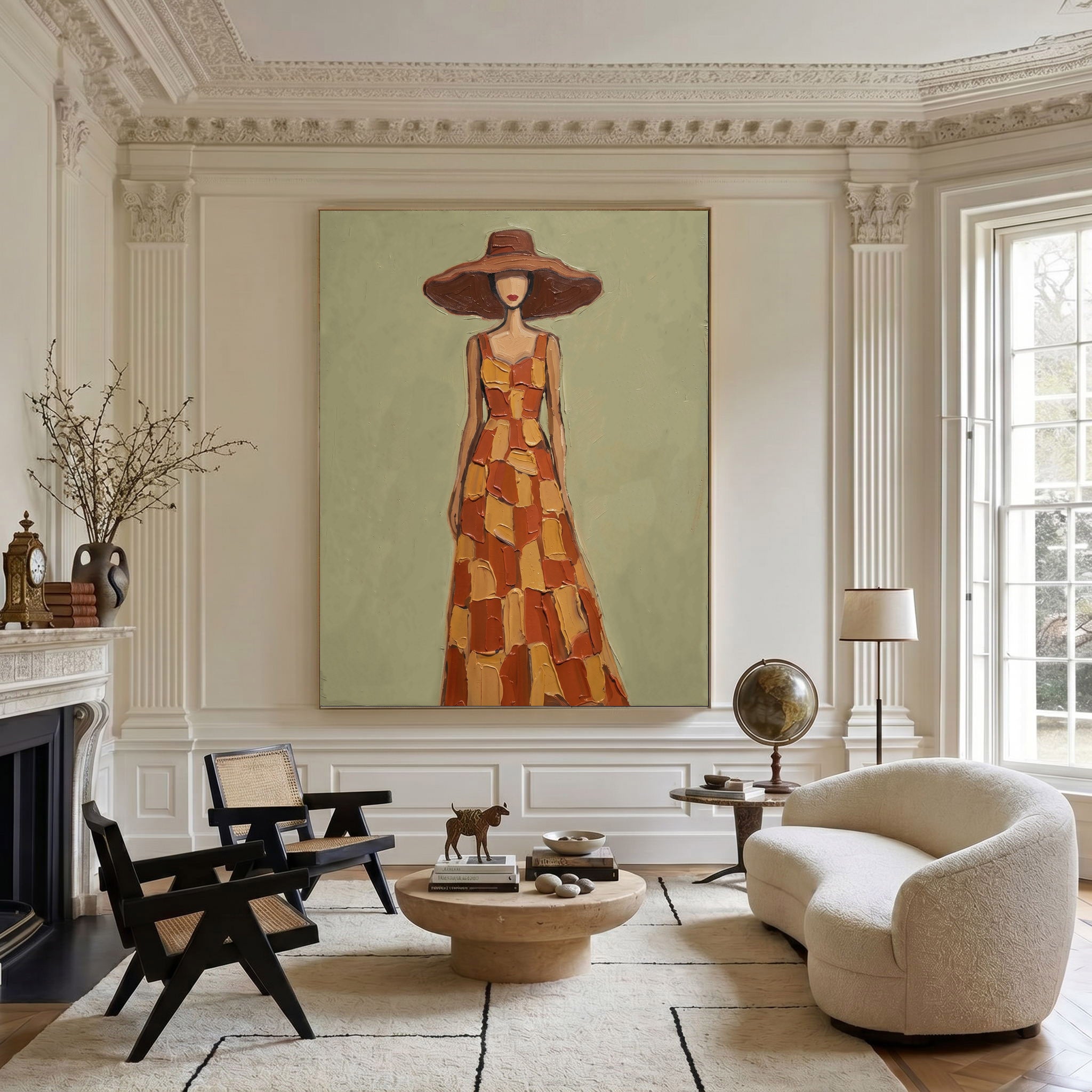 Large Modern Woman Portrait Wall Art Abstract Oil Painting Cowgirl Cowboy Vintage Americana Art Western Fashion Figure Contemporary Interior Decor