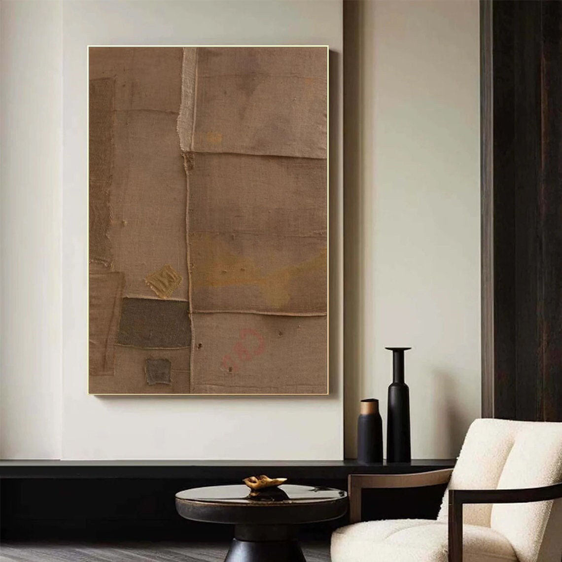 Beige & Brown Abstract Painting #LL 021
