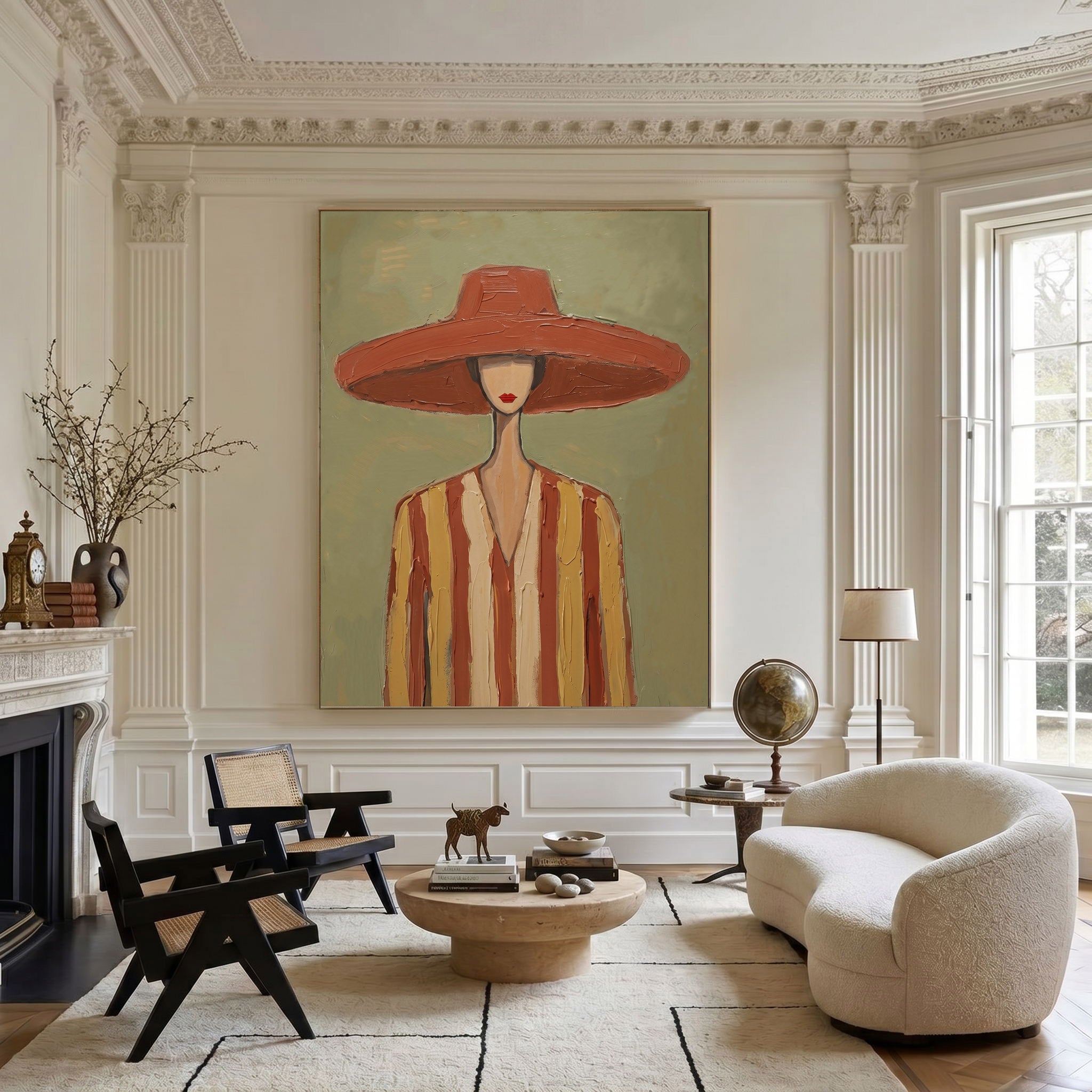 Large Vintage Americana Cowboy Woman Wall Art Western Fashion Portrait Oil Painting Rustic Contemporary Decor