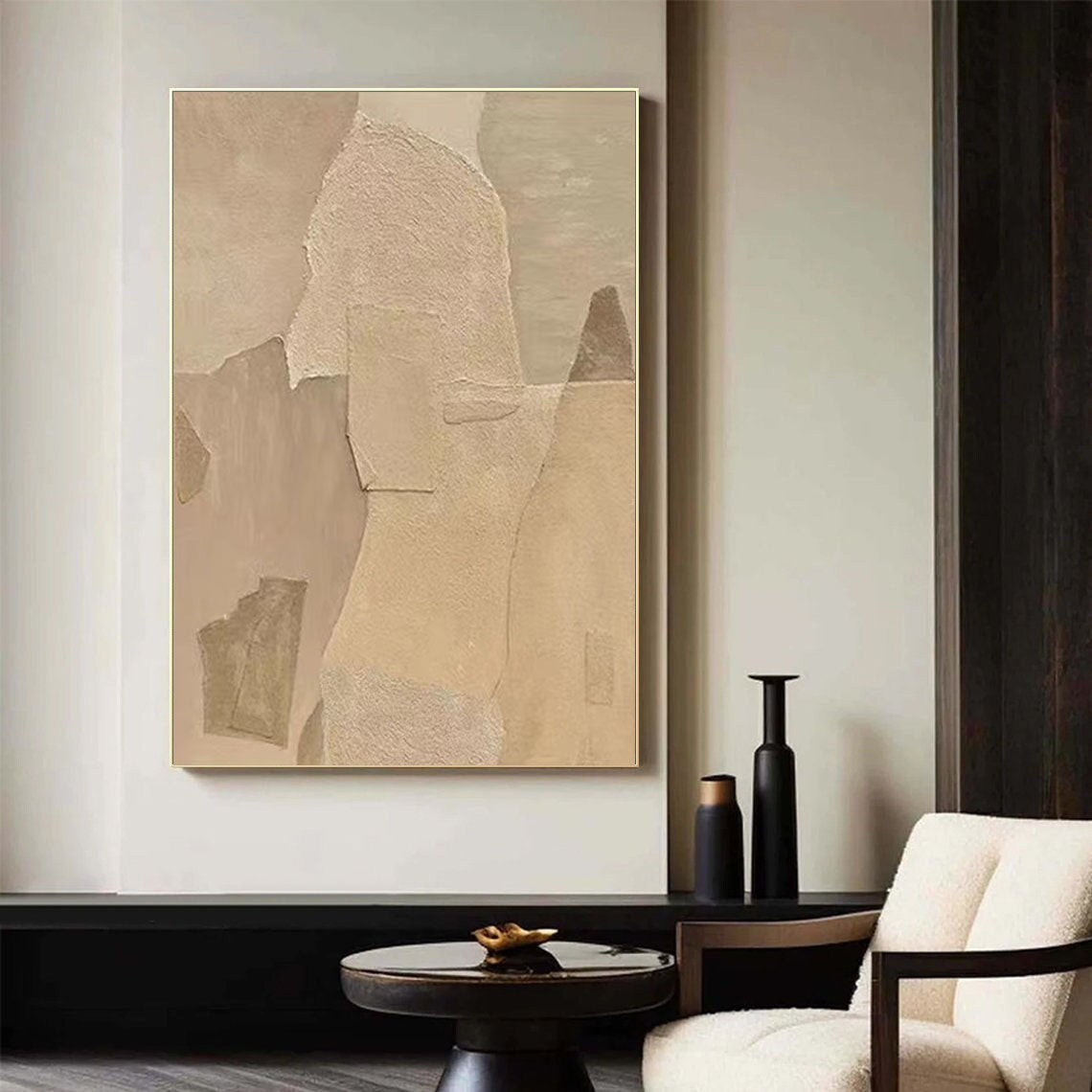 Beige & Brown Abstract Painting #LL 016