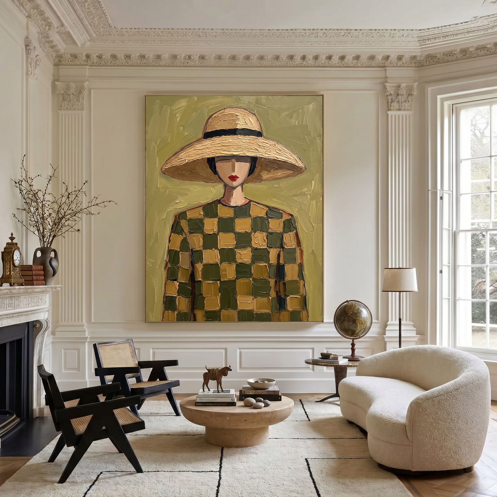 Large Woman Portrait Wall Art Abstract Oil Painting Vintage Americana Art Cowgirl Cowboy Western Fashion Figure Minimalist Decor