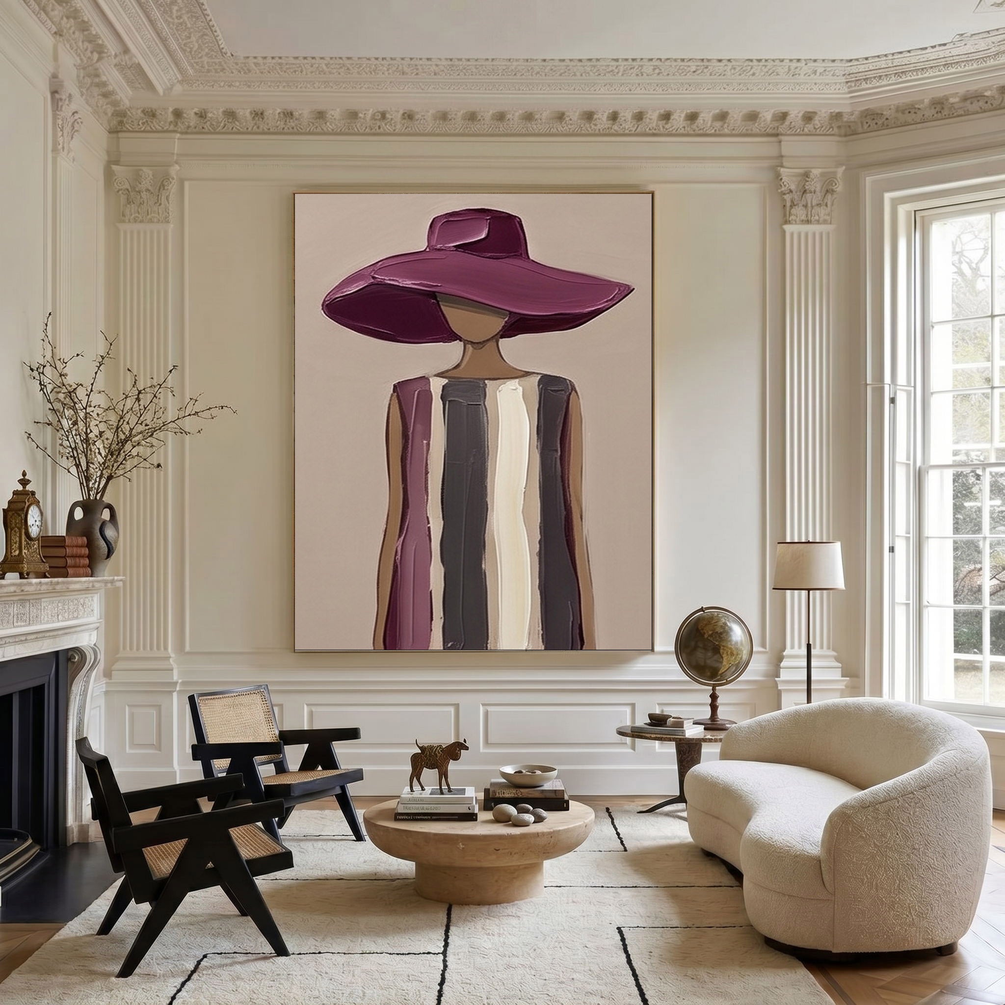 Large Modern Woman Portrait Wall Art Abstract Oil Painting Cowgirl Cowboy Vintage Americana Art Western Hat Fashion Figure Contemporary Decor