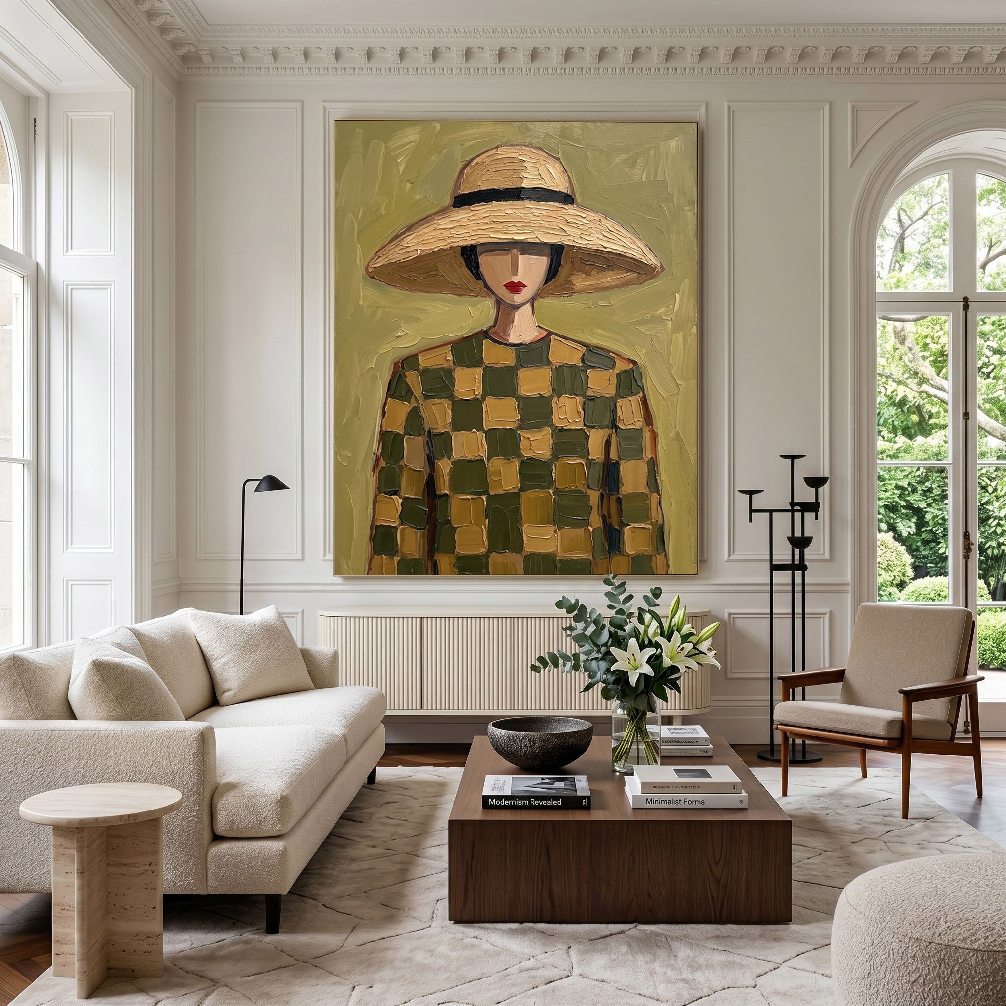 Large Woman Portrait Wall Art Abstract Oil Painting Vintage Americana Art Cowgirl Cowboy Western Fashion Figure Minimalist Decor